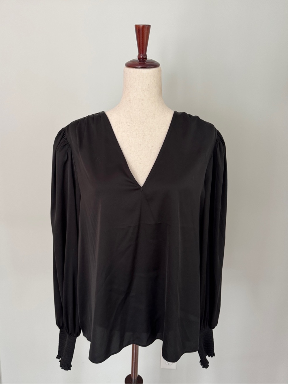 Express Classic Black V-Neck Blouse with Smocked Cuffs - NWT